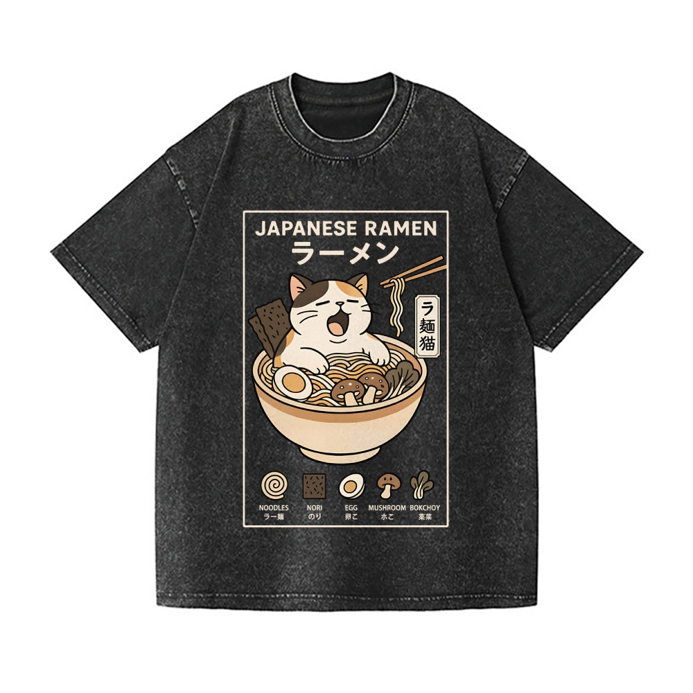 Ramen Cat Vintage Wash Japanese Design T-Shirt