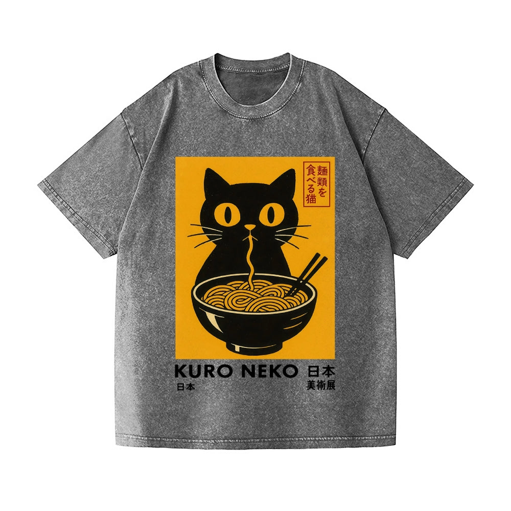 Cat Ramen Vintage Wash Japanese Design T-Shirt