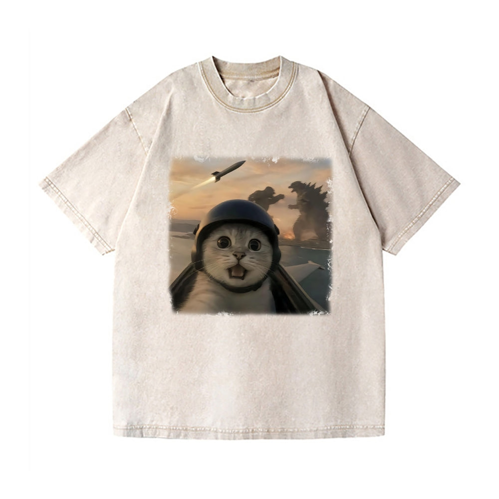 Kaiju Cat Vintage Wash Japanese Design T-Shirt