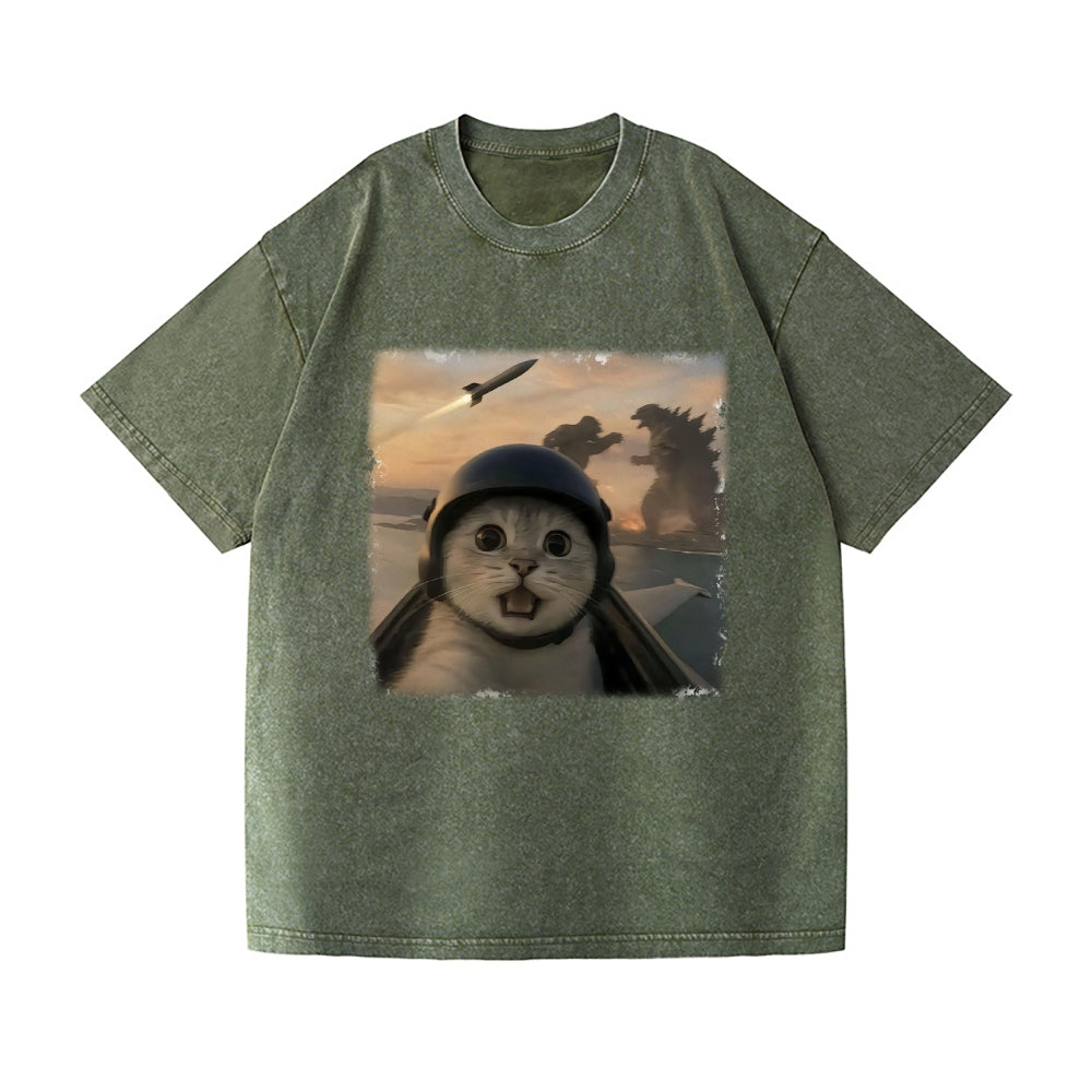 Kaiju Cat Vintage Wash Japanese Design T-Shirt
