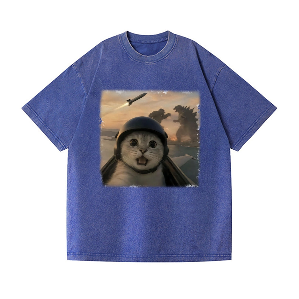 Kaiju Cat Vintage Wash Japanese Design T-Shirt