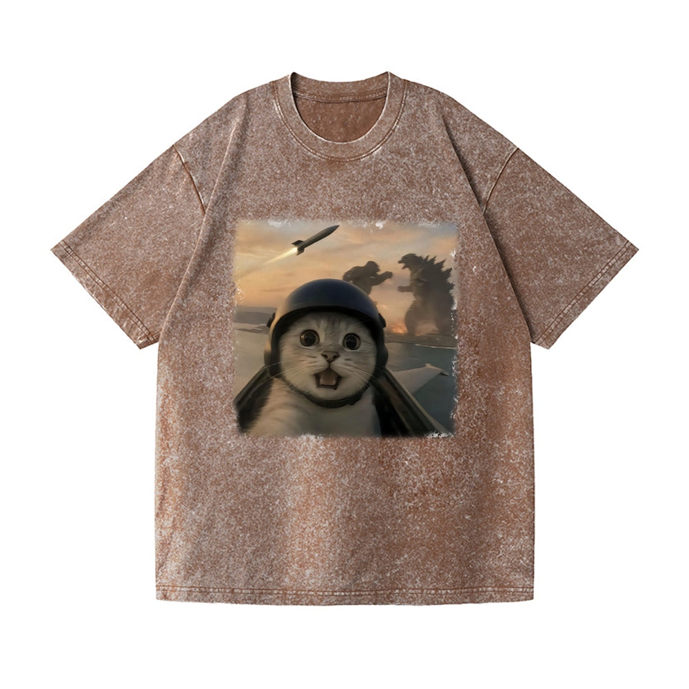 Kaiju Cat Vintage Wash Japanese Design T-Shirt