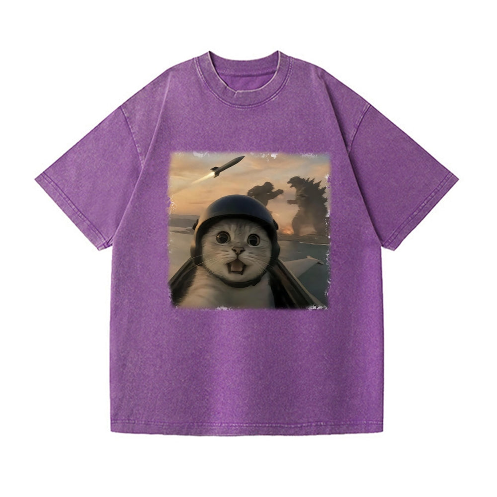Kaiju Cat Vintage Wash Japanese Design T-Shirt