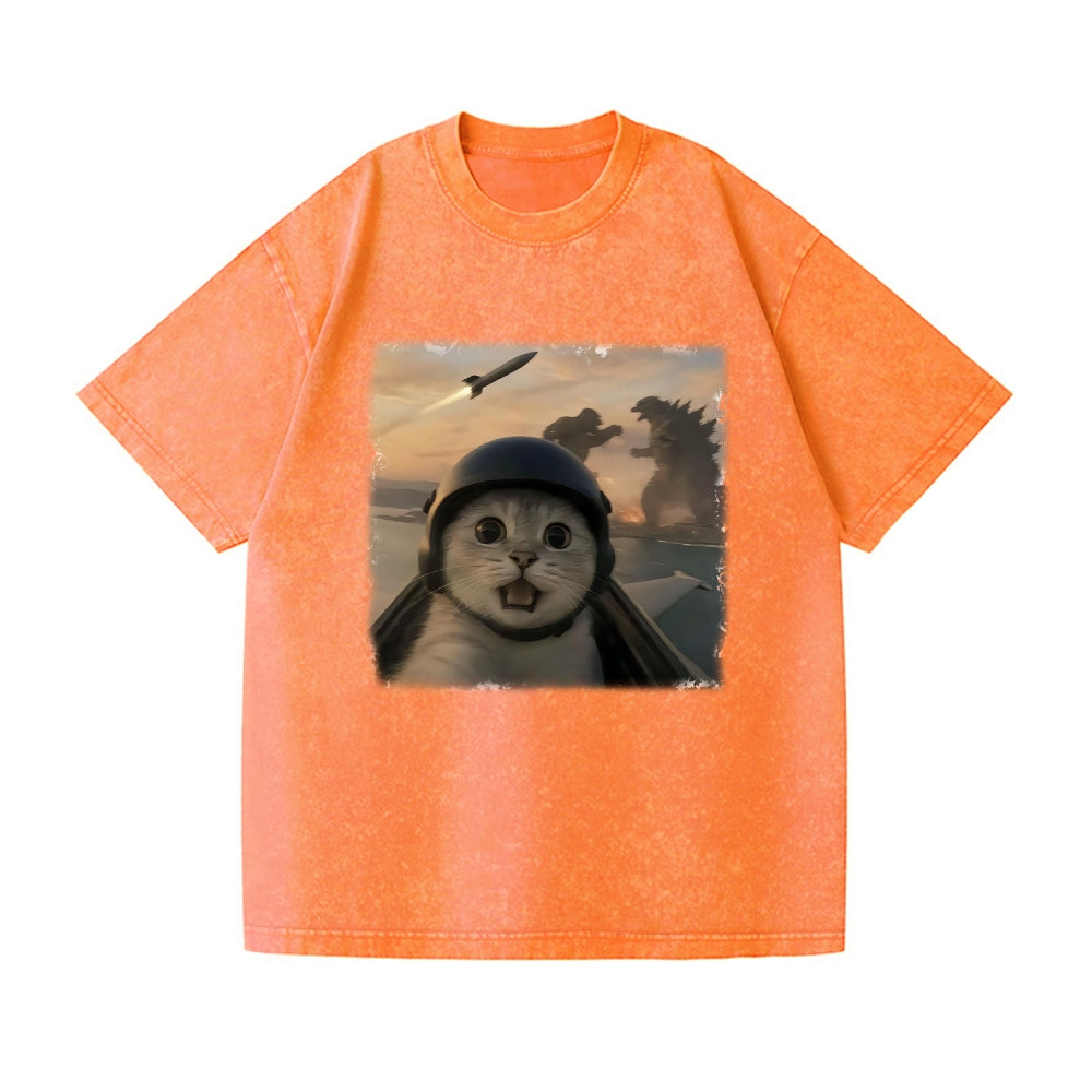 Kaiju Cat Vintage Wash Japanese Design T-Shirt