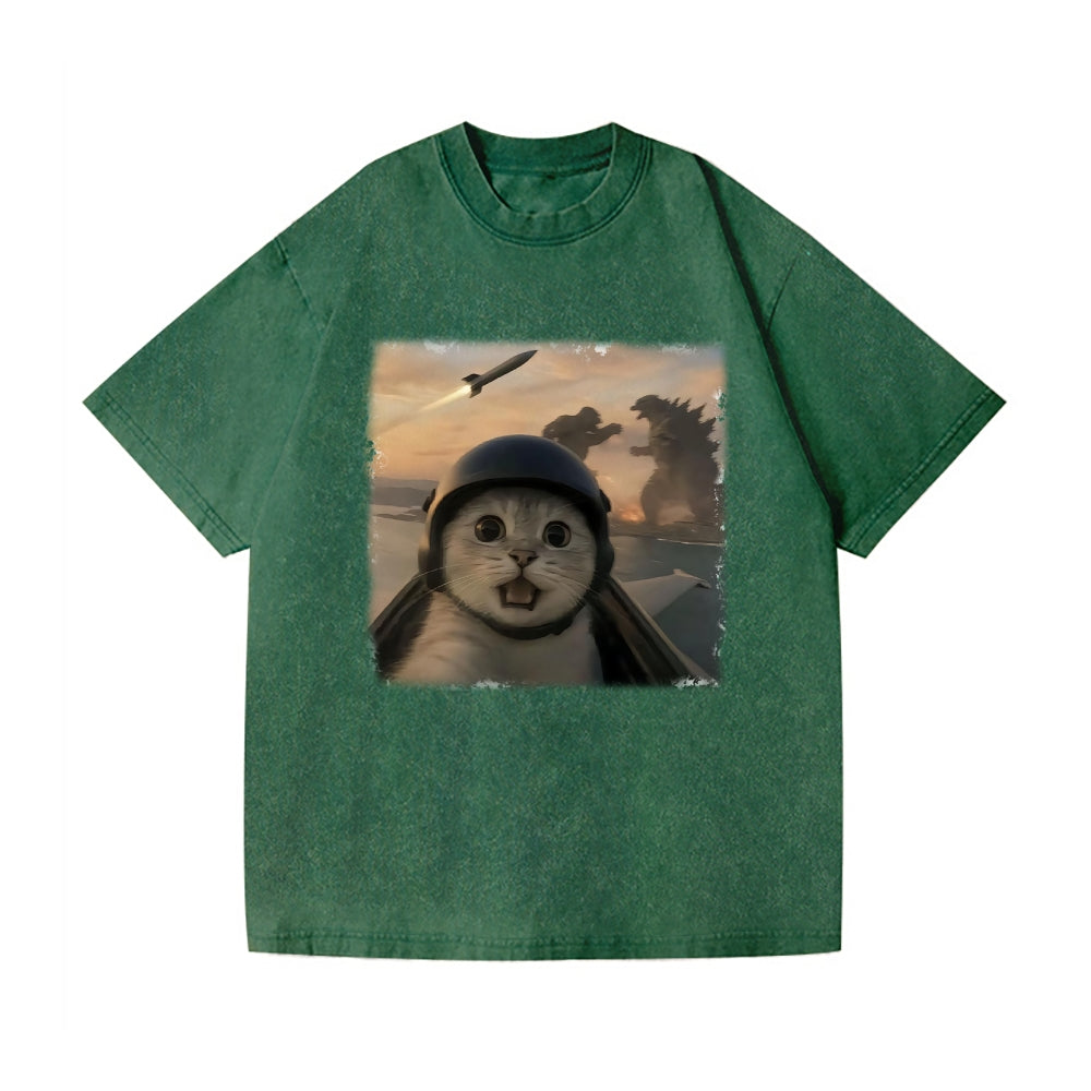Kaiju Cat Vintage Wash Japanese Design T-Shirt