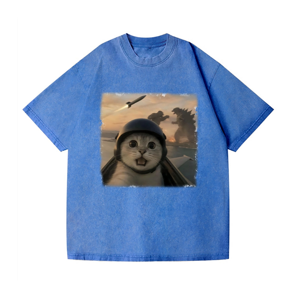 Kaiju Cat Vintage Wash Japanese Design T-Shirt