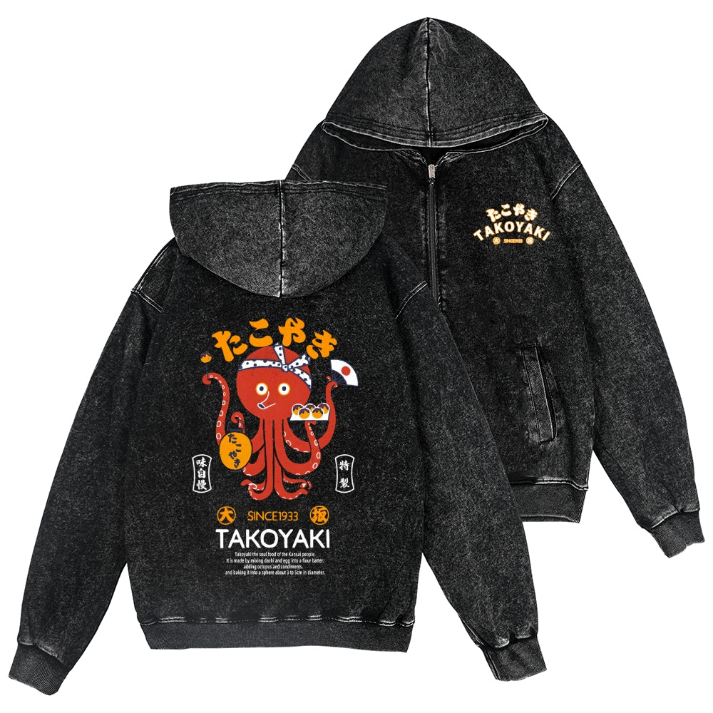 Takoyaki Octopus Vintage Wash Zip Hoodie
