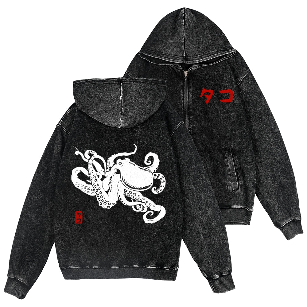 Octopus Vintage Wash Zip Hoodie