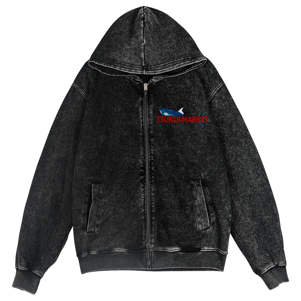 Tsukiji Market Fish Vintage Wash Zip Hoodie