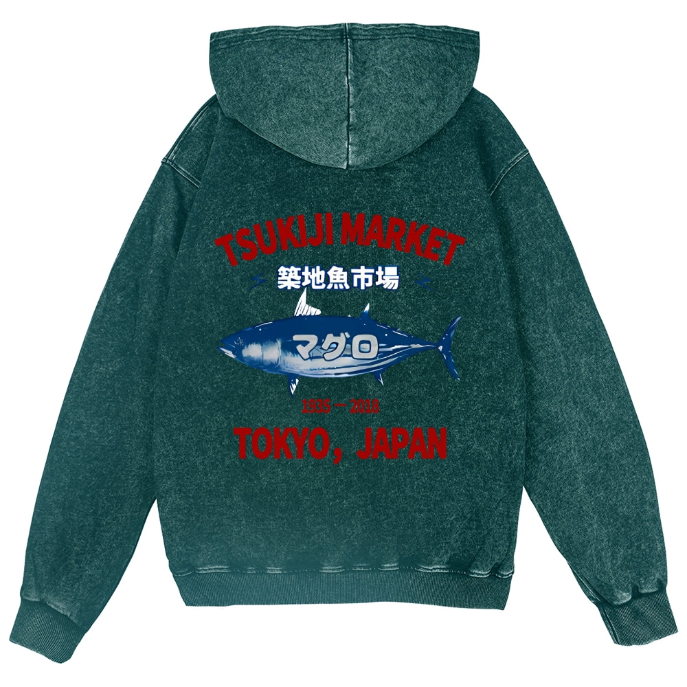 Tsukiji Market Fish Vintage Wash Zip Hoodie