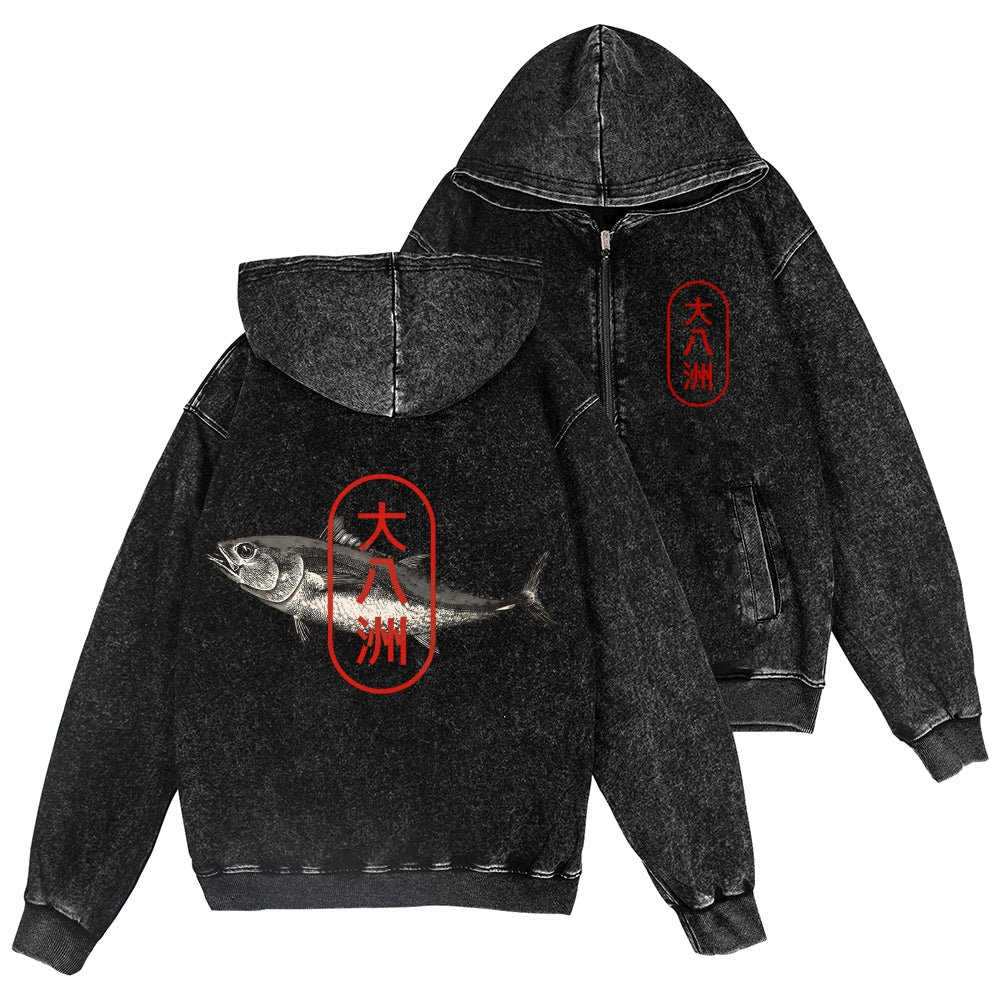 Tuna Fish Vintage Wash Zip Hoodie