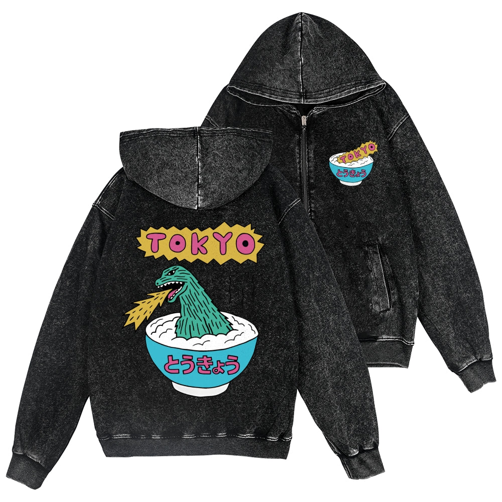 Tokyo Kaiju Vintage Wash Zip Hoodie