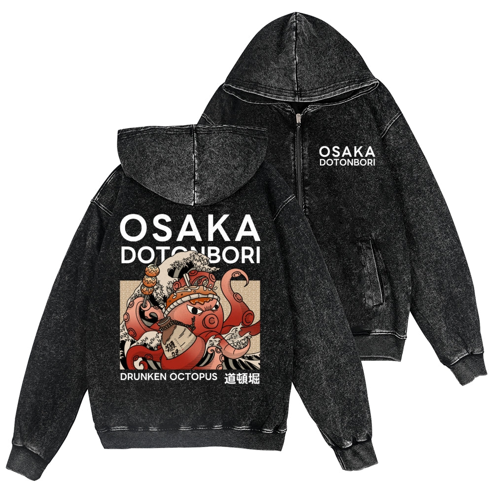 Osaka Octopus Vintage Wash Zip Hoodie