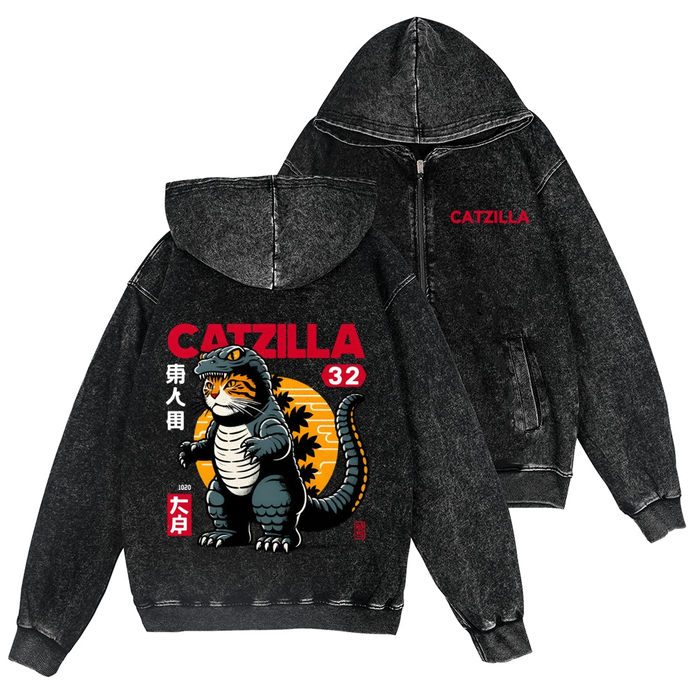 Cat Kaiju Vintage Wash Zip Hoodie
