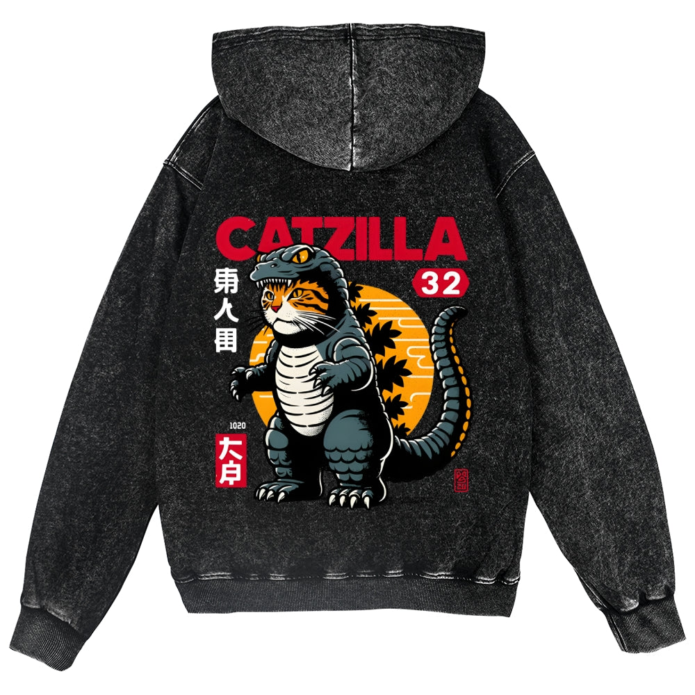 Cat Kaiju Vintage Wash Zip Hoodie