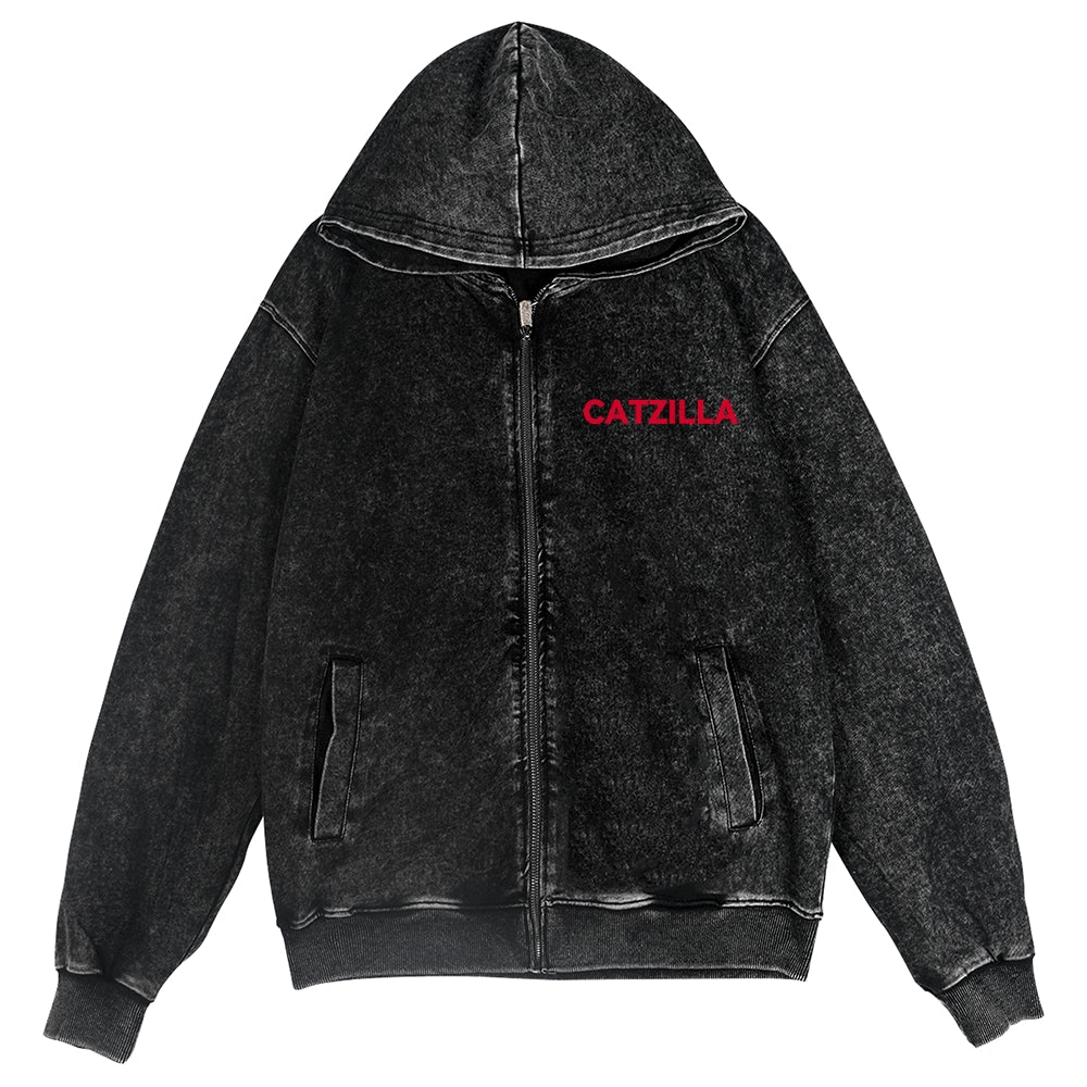 Cat Kaiju Vintage Wash Zip Hoodie