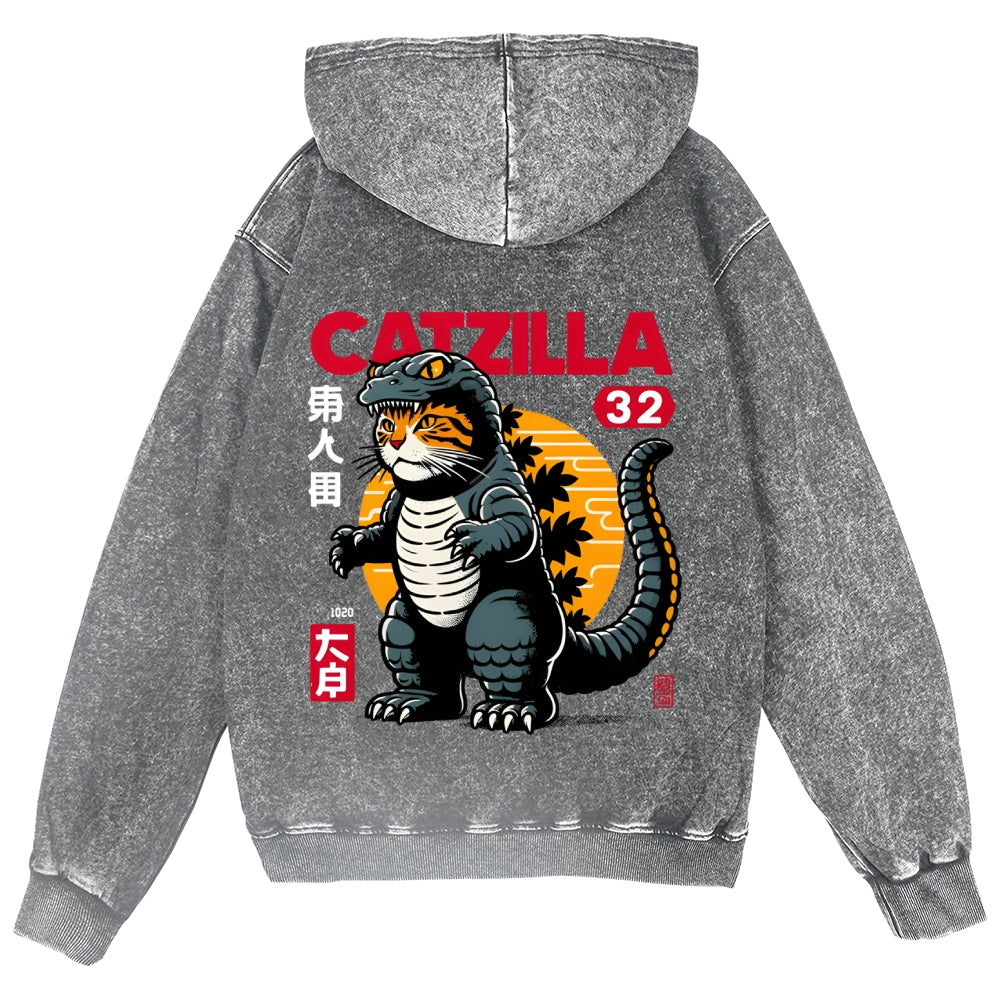 Cat Kaiju Vintage Wash Zip Hoodie