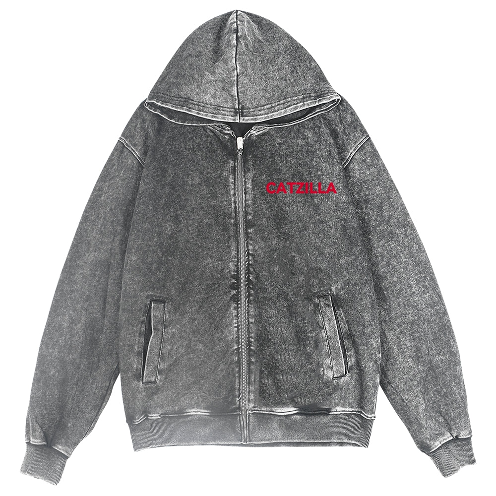 Cat Kaiju Vintage Wash Zip Hoodie