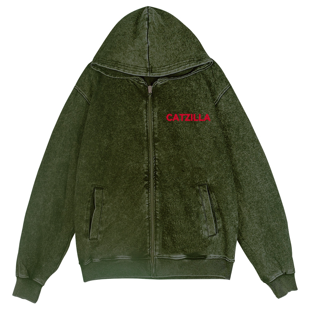 Cat Kaiju Vintage Wash Zip Hoodie
