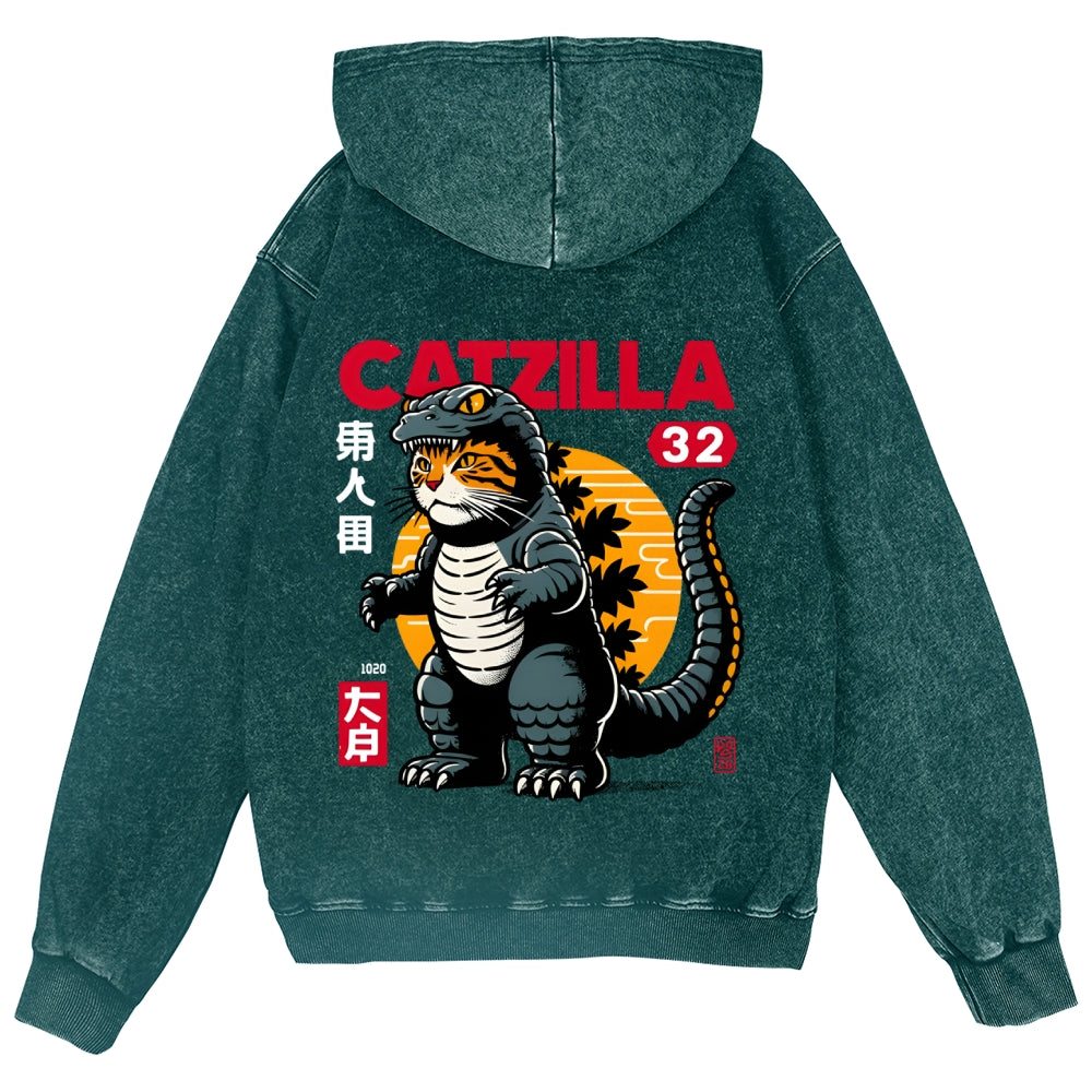 Cat Kaiju Vintage Wash Zip Hoodie
