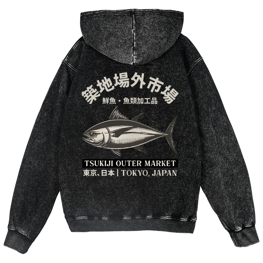 Tsukiji Fish Market Vintage Wash Zip Hoodie