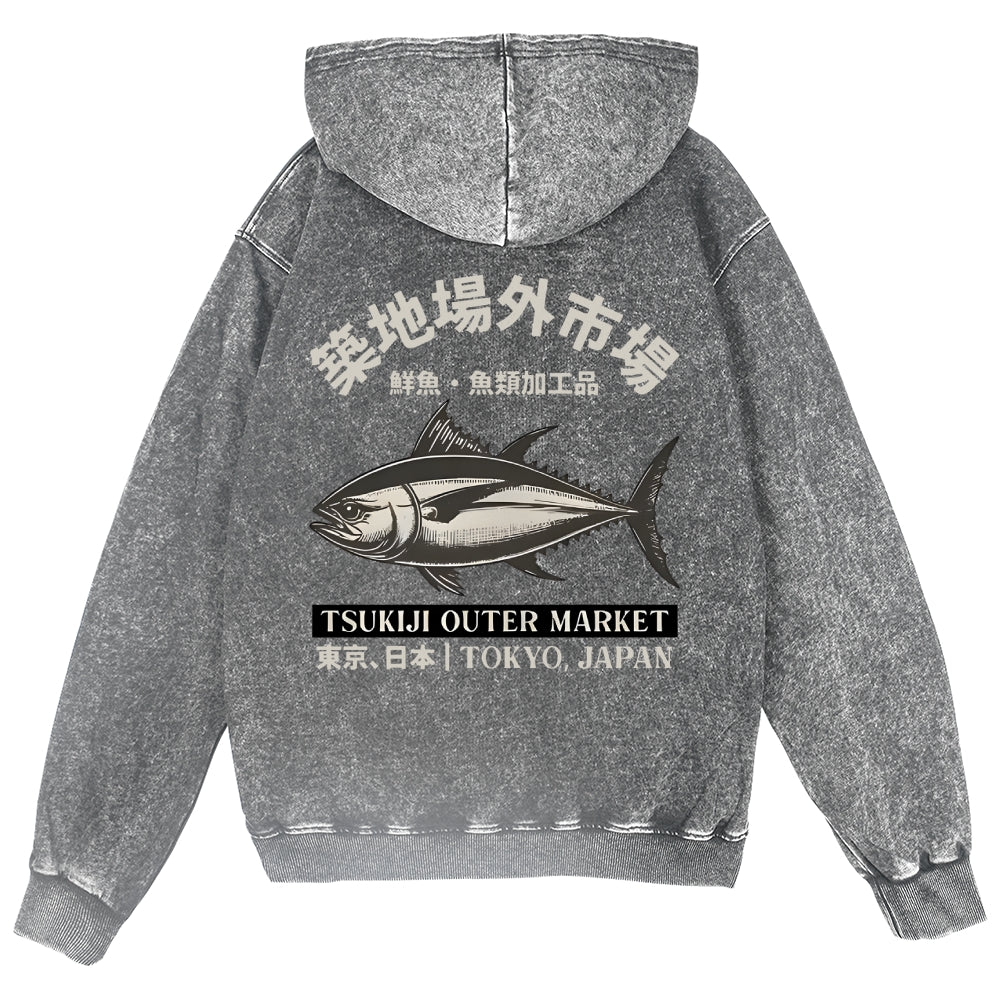 Tsukiji Fish Market Vintage Wash Zip Hoodie