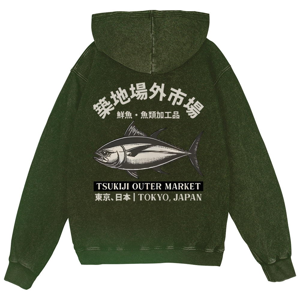 Tsukiji Fish Market Vintage Wash Zip Hoodie