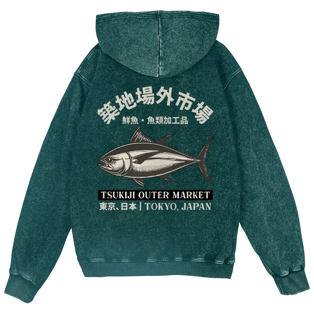Tsukiji Fish Market Vintage Wash Zip Hoodie