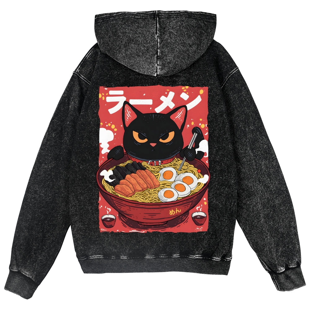 Cat Ramen Vintage Wash Zip Hoodie