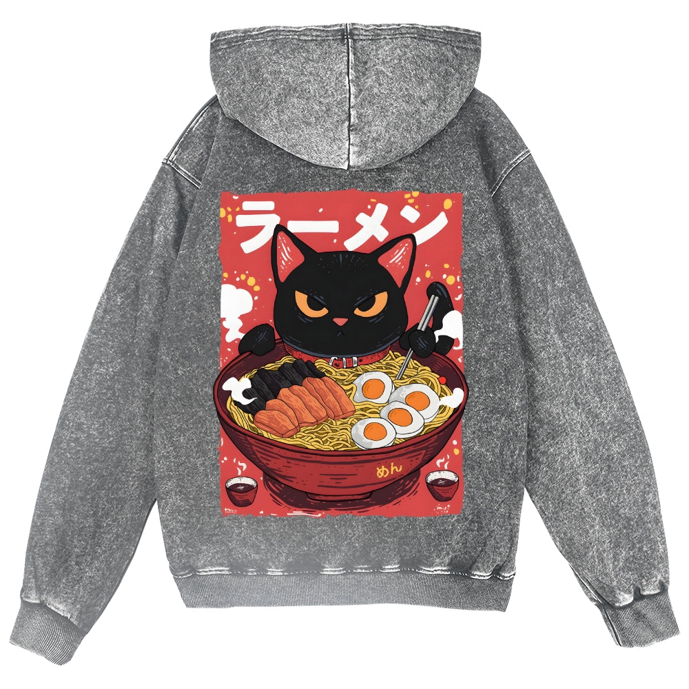 Cat Ramen Vintage Wash Zip Hoodie
