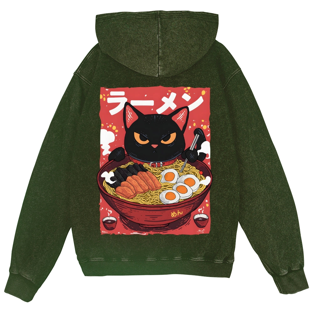 Cat Ramen Vintage Wash Zip Hoodie