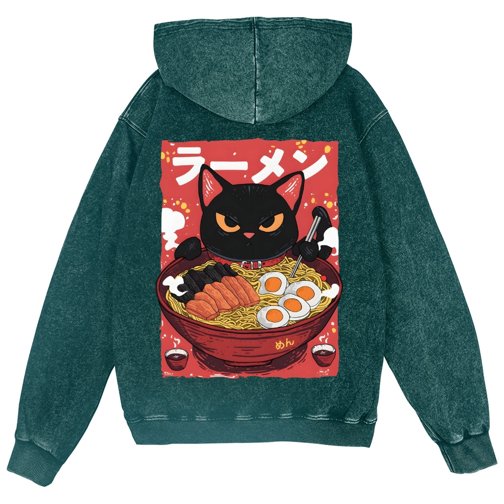 Cat Ramen Vintage Wash Zip Hoodie