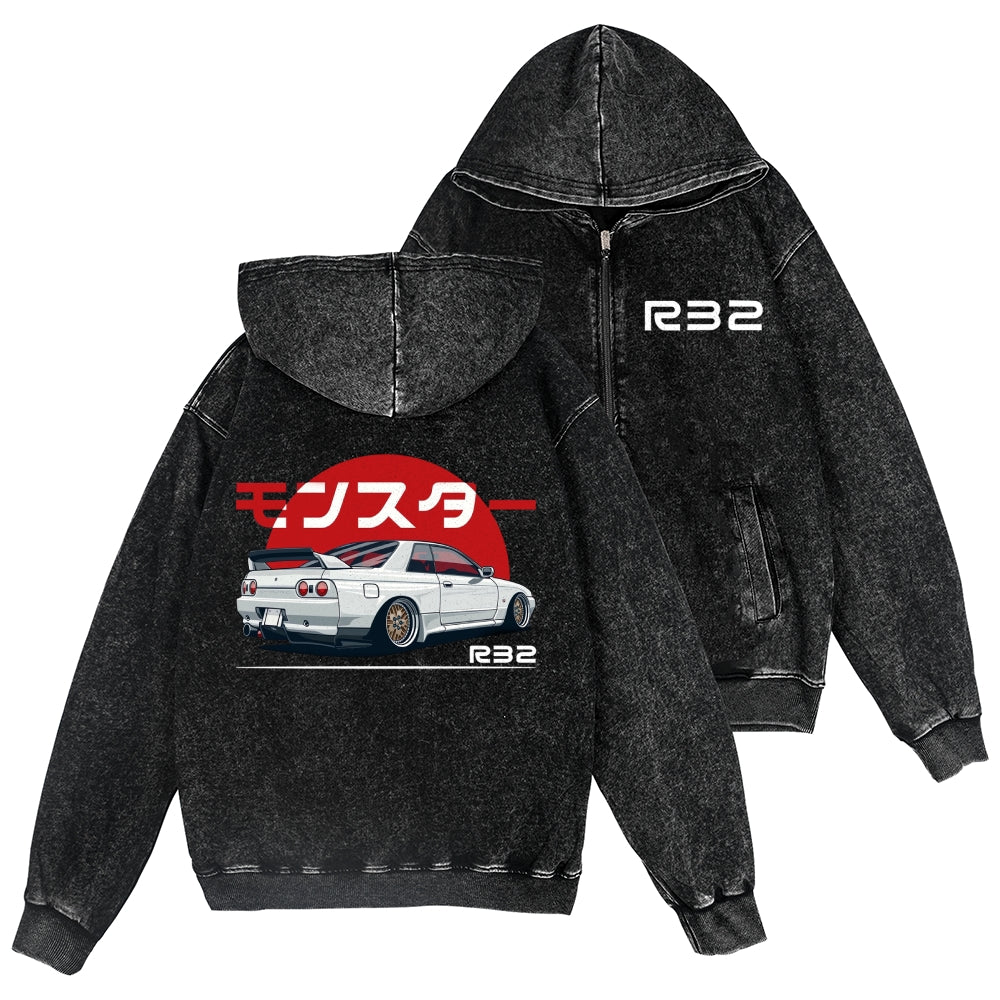 Car Vintage Wash Zip Hoodie
