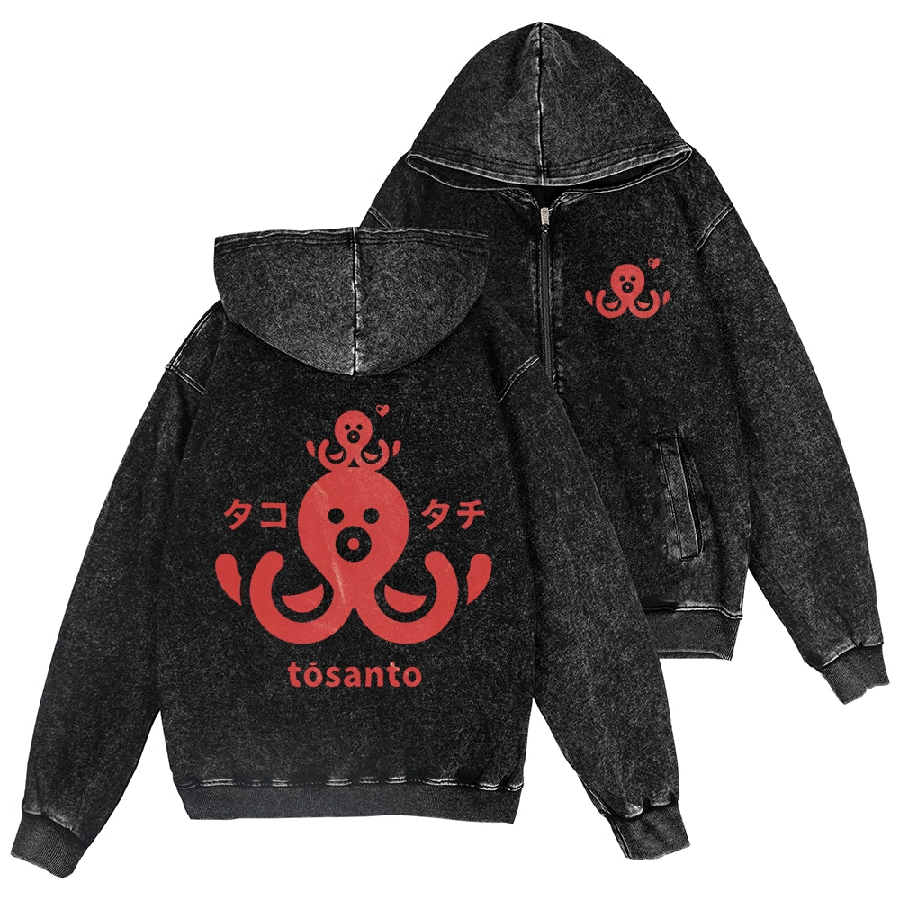 Octopus Vintage Wash Zip Hoodie