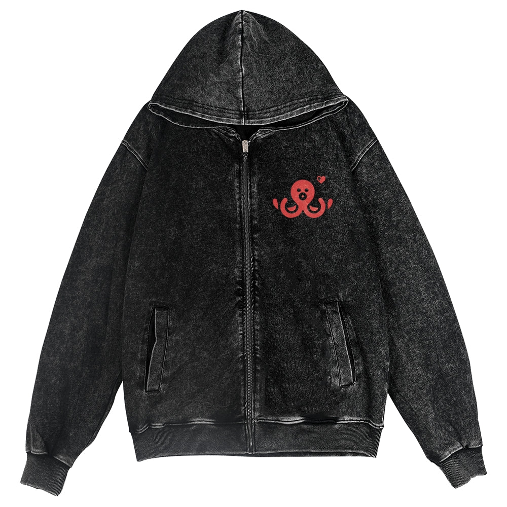 Octopus Vintage Wash Zip Hoodie