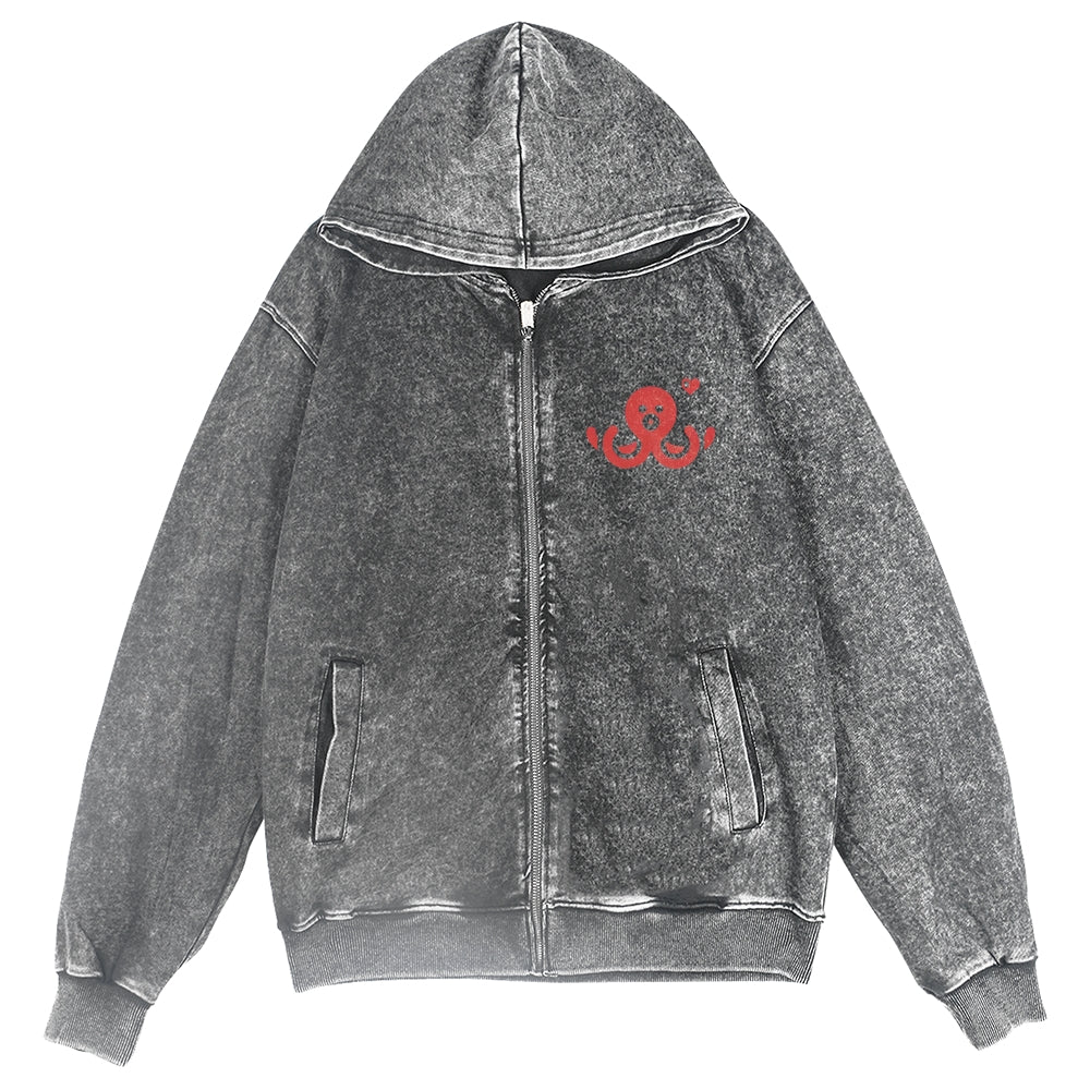 Octopus Vintage Wash Zip Hoodie