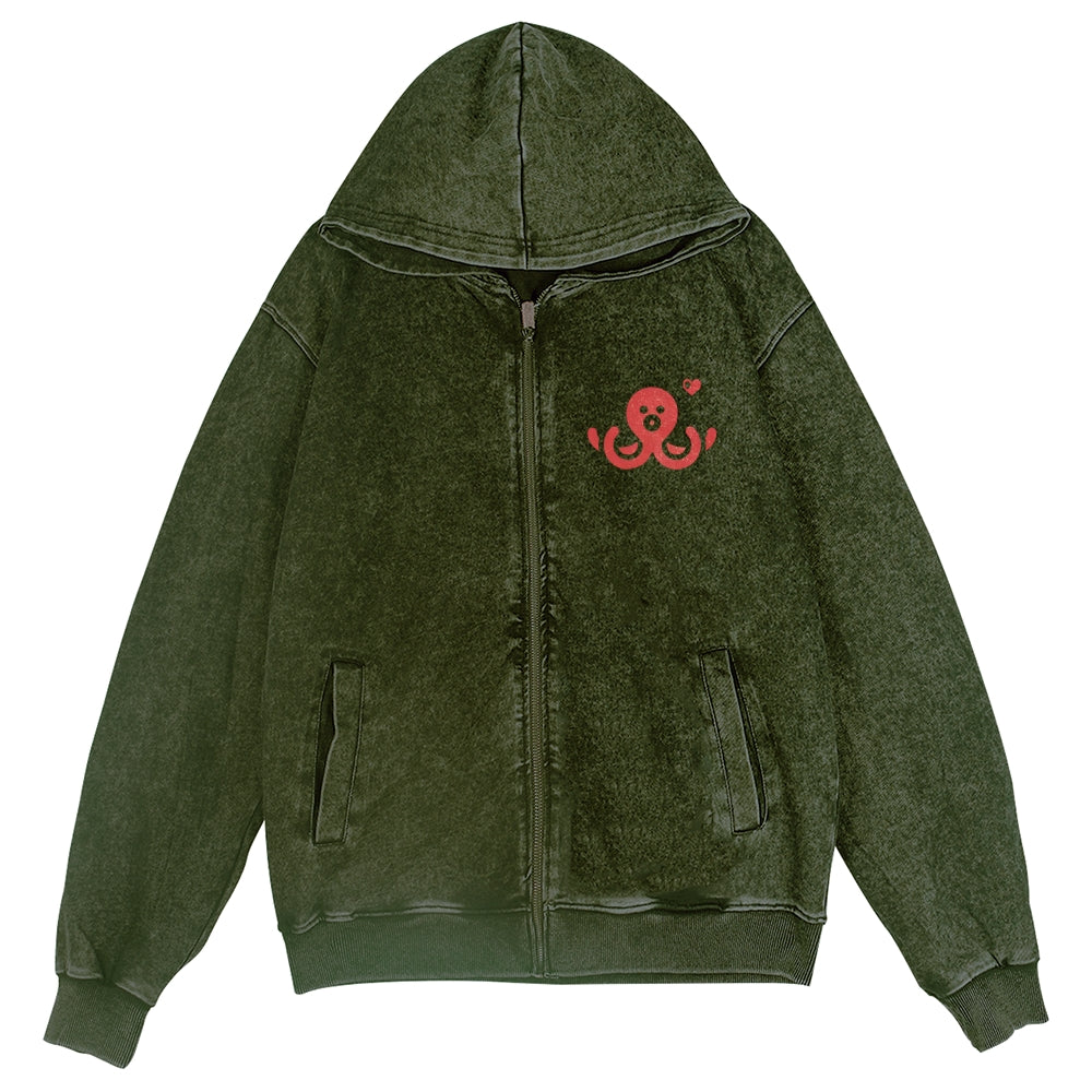 Octopus Vintage Wash Zip Hoodie