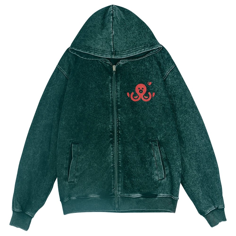 Octopus Vintage Wash Zip Hoodie