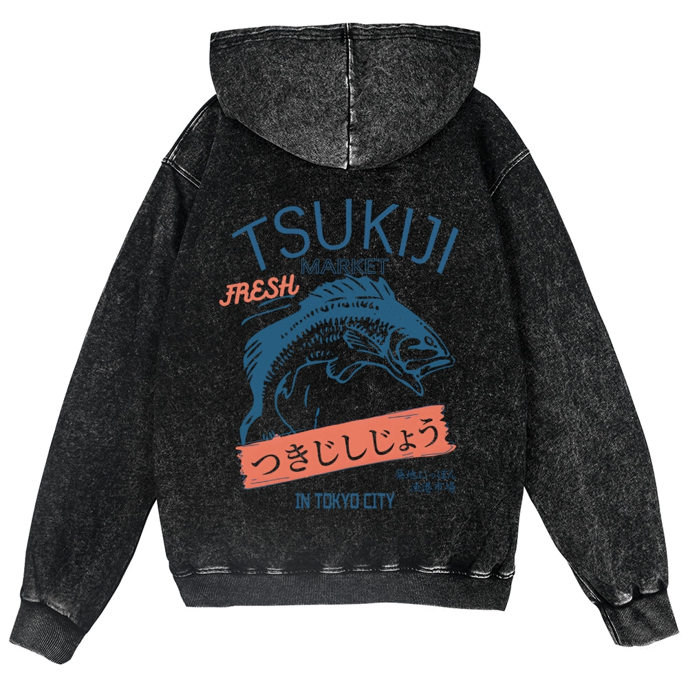Tsukiji Fish Market Vintage Wash Zip Hoodie