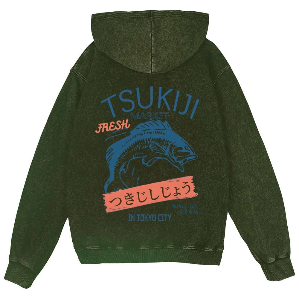 Tsukiji Fish Market Vintage Wash Zip Hoodie