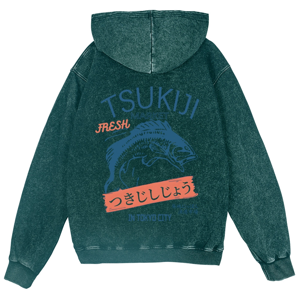 Tsukiji Fish Market Vintage Wash Zip Hoodie