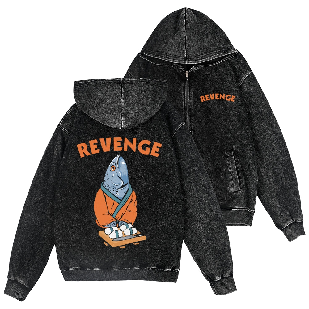 Revenge Fish Vintage Wash Zip Hoodie