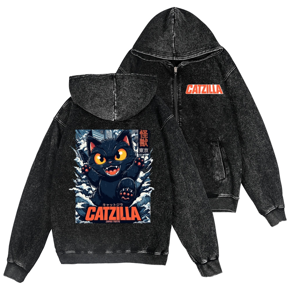 Cat Kaiju Vintage Wash Zip Hoodie