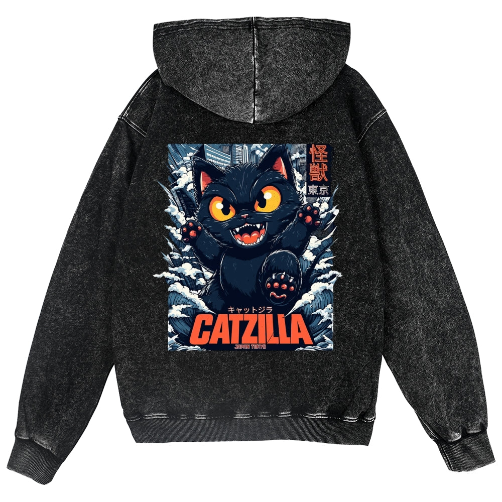 Cat Kaiju Vintage Wash Zip Hoodie