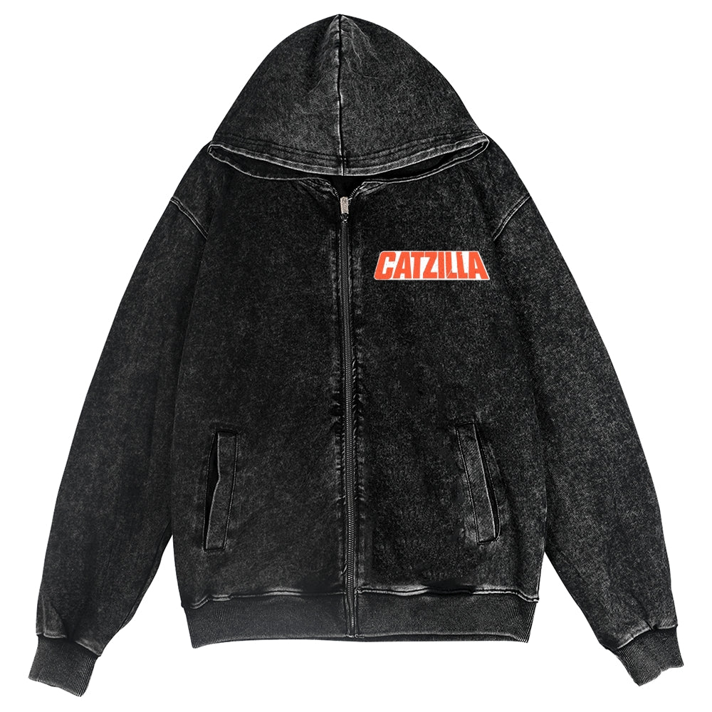 Cat Kaiju Vintage Wash Zip Hoodie