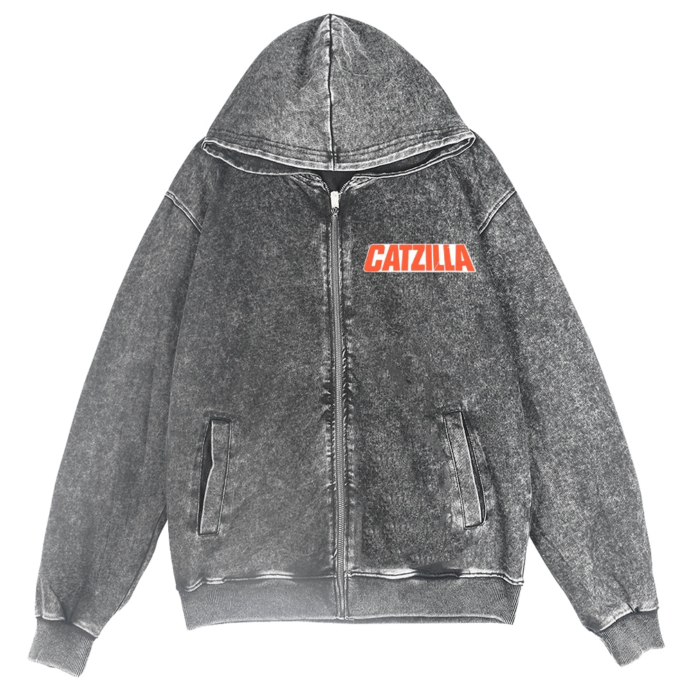 Cat Kaiju Vintage Wash Zip Hoodie