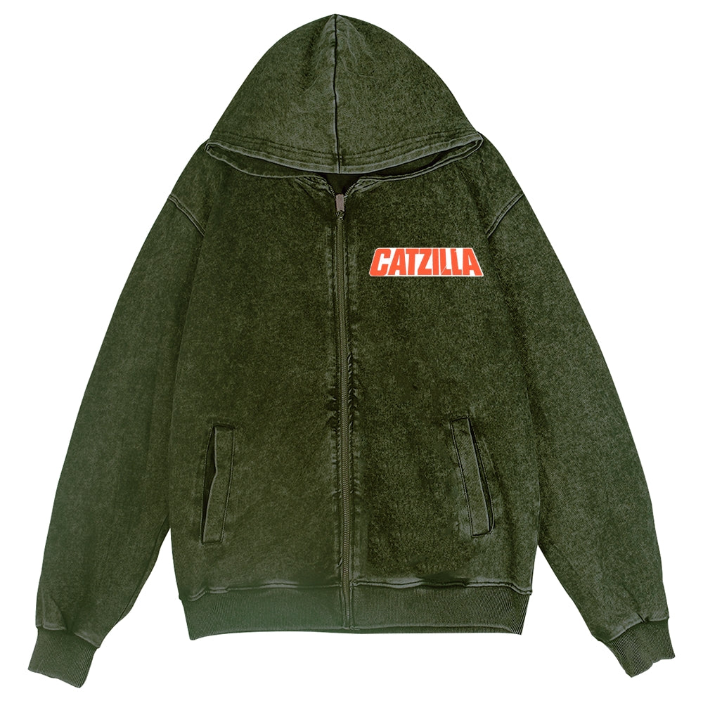 Cat Kaiju Vintage Wash Zip Hoodie