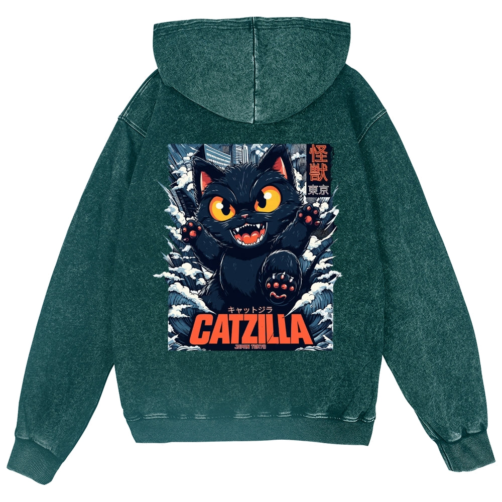 Cat Kaiju Vintage Wash Zip Hoodie