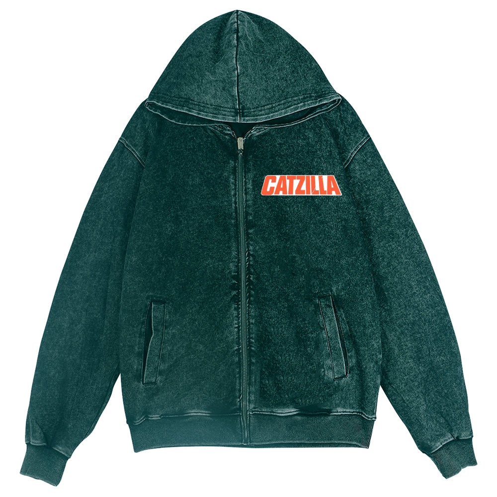 Cat Kaiju Vintage Wash Zip Hoodie