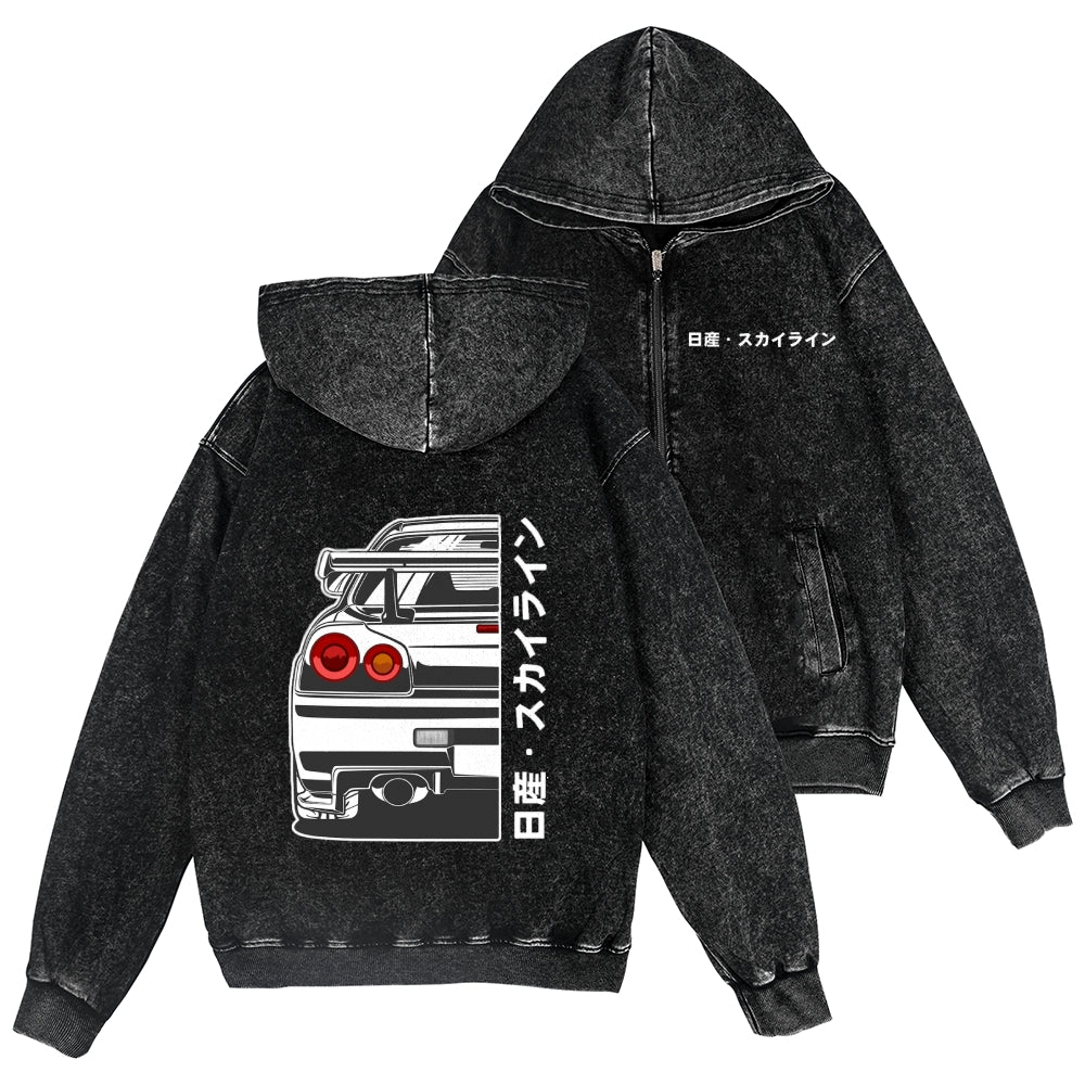 Car Vintage Wash Zip Hoodie